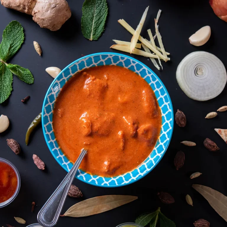 Kjúklingur Makhani borinn fram hjá Indian Food Box í Reykjavík